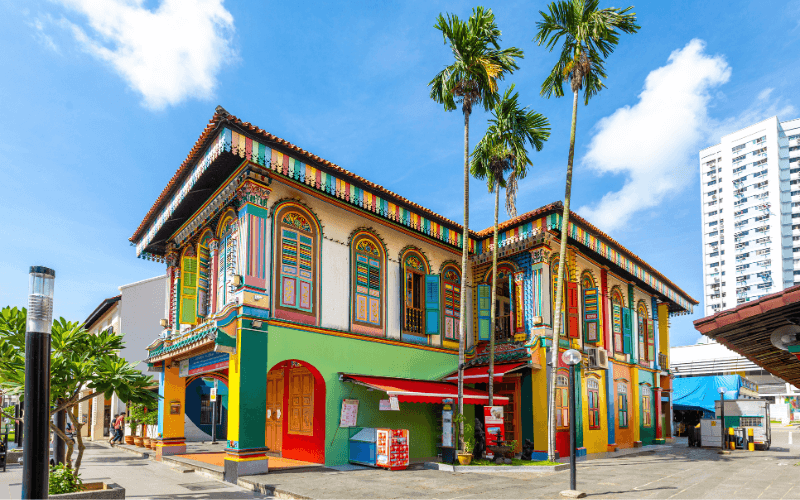 Image of the colourful streets of Little India, Singapore.