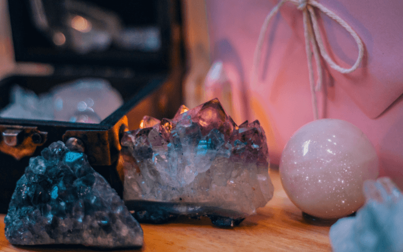 An image of crystals on a table