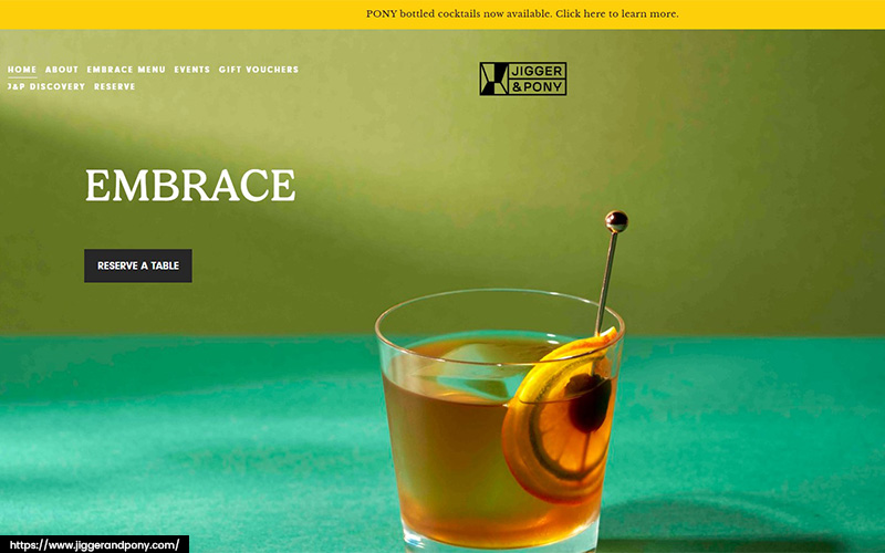 An image of Jigger & Pony’s website.