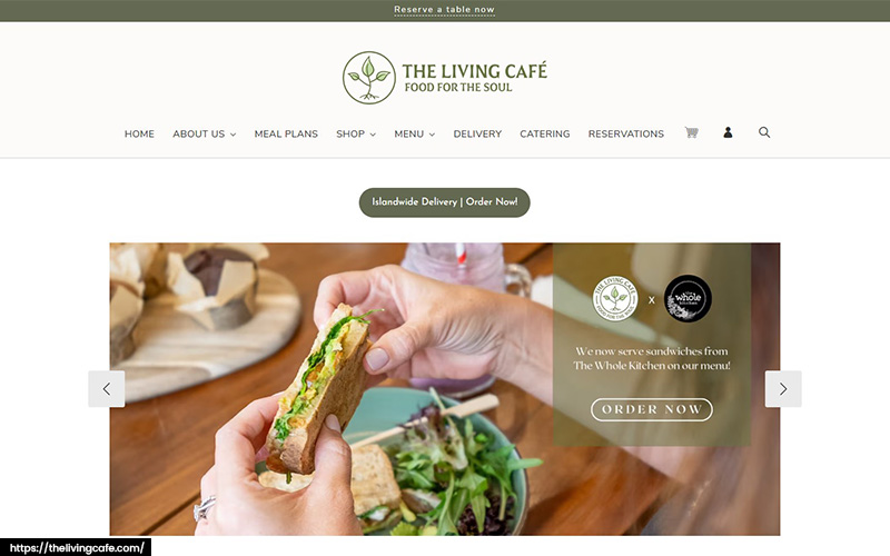 An image of The Living Cafe’s website.
