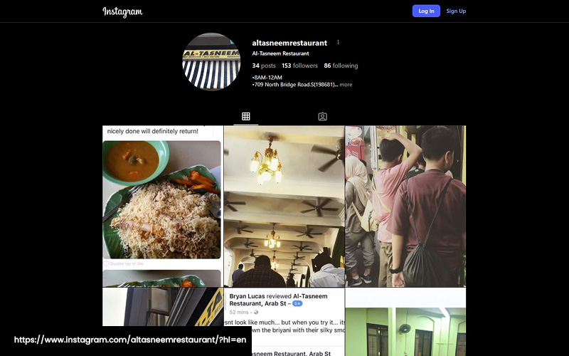 A screenshot of the Instagram page of Al Tasneem