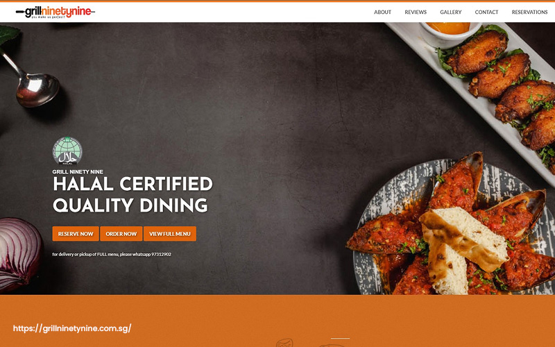 A screenshot of the website of Grill Ninety Nine