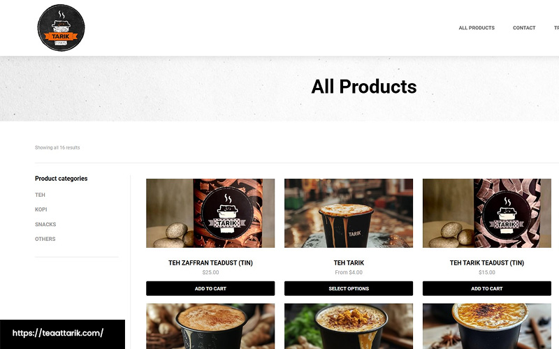 A screenshot of the website of Tarik