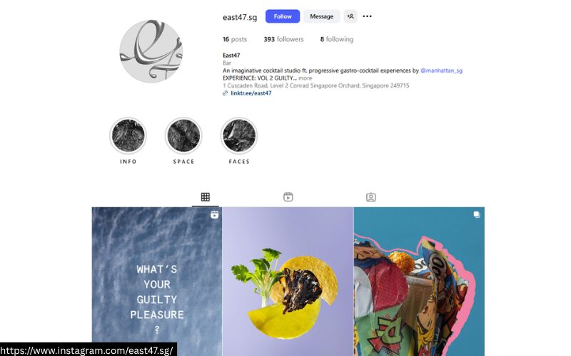 A screenshot of the Instagram page of East47