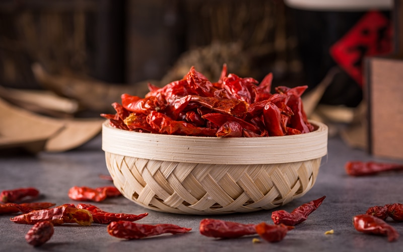 a basket of chillies