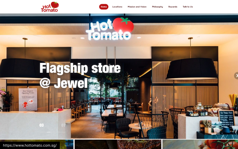 A screenshot of the website of Hot Tomato