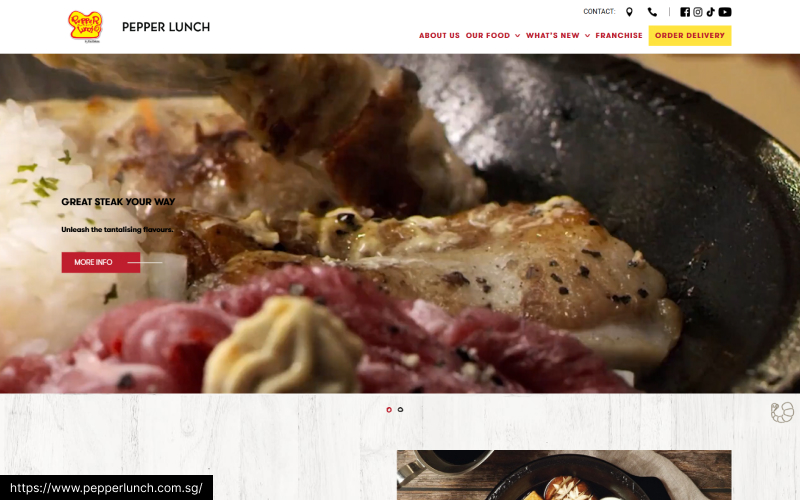 A screenshot of the website of Pepper Lunch