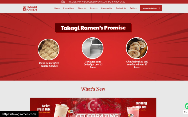 A screenshot of the website of Takagi Ramen