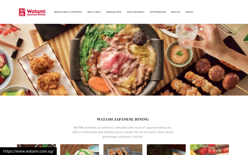 A screenshot of the website of WATAMI Singapore