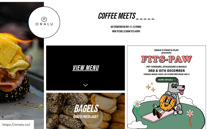 A screenshot of the website of ONALU Bagel Haus
