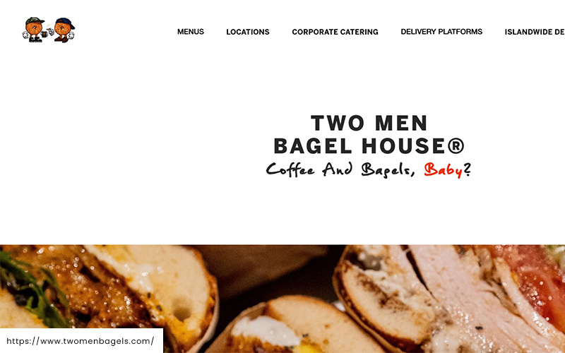 A screenshot of the website of Two Men Bagel House