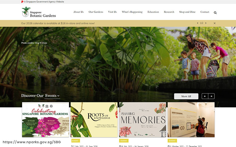 a page for Singapore Botanic Gardens from National Parks Board website