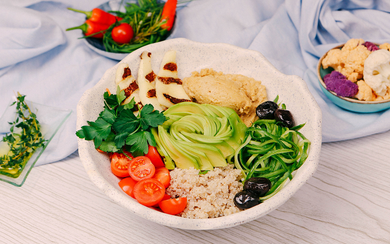 a high-protein, plant-based lunch bowl