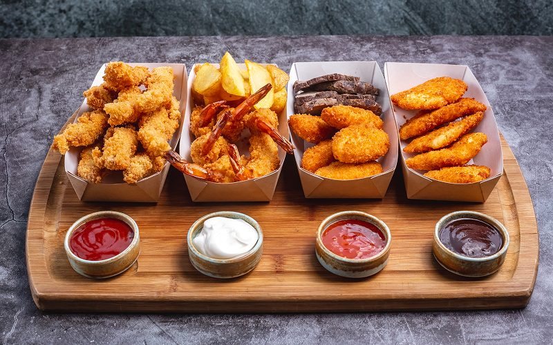 A variety of fried foods