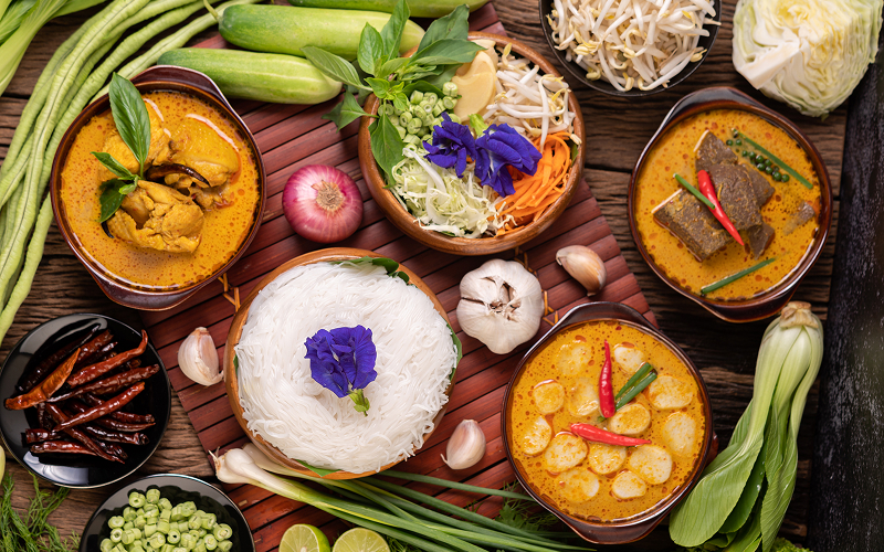 A variety of Singaporean foods