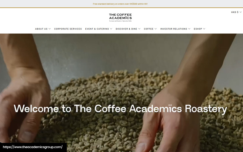 A screenshot of the website of The Coffee Academics